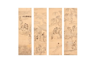 Lot 202 - A SET OF FOUR CHINESE FIGURATIVE PAINTINGS.