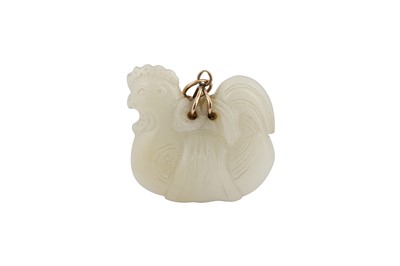 Lot 364 - A CHINESE WHITE JADE 'COCKEREL' CARVING.