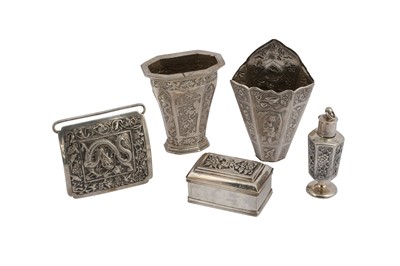 Lot 696 - A SMALL GROUP OF FIVE ASIAN SILVER ITEMS.