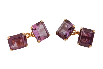 Lot 754 - A PAIR OF SYNTHETIC SAPPHIRE CUFFLINKS