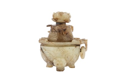 Lot 501 - A CHINESE WHITE JADE INCENSE BURNER AND COVER.