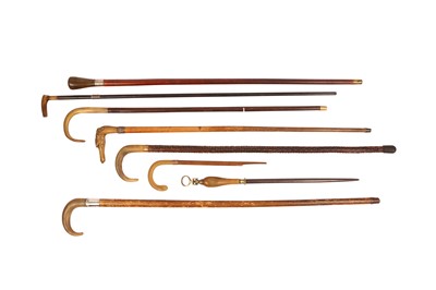 Lot 578 - λ EIGHT WALKING STICKS AND CANES WITH RHINOCEROS HORN HANDLES.
