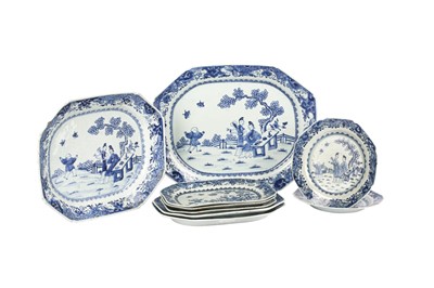 Lot 403 - A CHINESE BLUE AND WHITE PART DINNER SET.