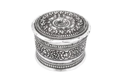 Lot 188 - An early 20th century Burmese unmarked silver betel box, Shan States circa 1920