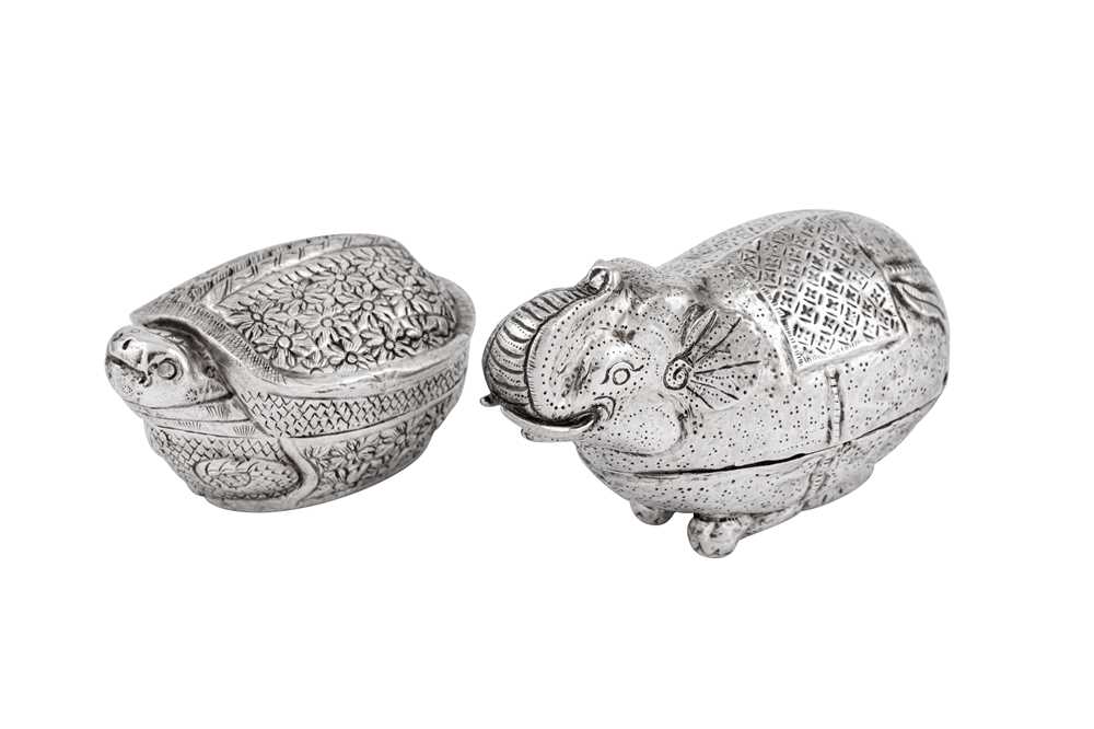 Lot 209 - Two small mid-20th Cambodian unmarked silver lime or betel boxes, circa 1950