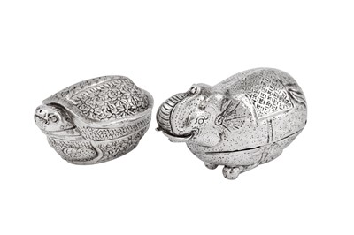 Lot 209 - Two small mid-20th Cambodian unmarked silver lime or betel boxes, circa 1950