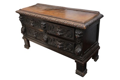 Lot 176 - A VICTORIAN PROFUSELY CARVED STAINED OAK LOW CHEST