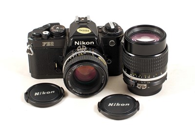Lot 257 - Black Nikon FE2 with 50mm & 105mm Lenses.