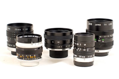 Lot 188 - Group of Five Fast C-Mount TV Lenses.