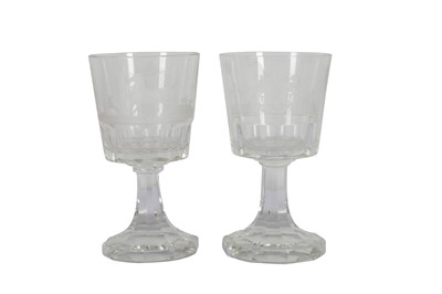 Lot 80 - A PAIR OF LARGE CLEAR GLASS GOBLETS, IN THE BOHEMIAN TASTE, LATE 19TH/EARLY 20TH CENTURY