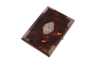 Lot 874 - A LATE 19TH CENTURY SILVER MOUNTED TORTOISESHELL CARD CASE WALLET, PROBABLY FRENCH CIRCA 1880