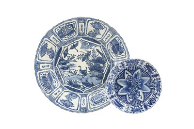 Lot 149 - TWO CHINESE BLUE AND WHITE KRAAK PORCELAIN DISHES.