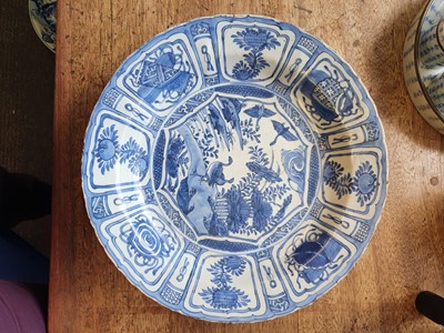 Lot 149 - TWO CHINESE BLUE AND WHITE KRAAK PORCELAIN DISHES.