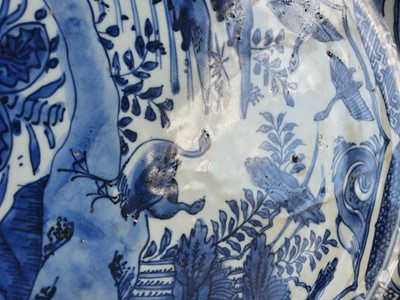 Lot 149 - TWO CHINESE BLUE AND WHITE KRAAK PORCELAIN DISHES.