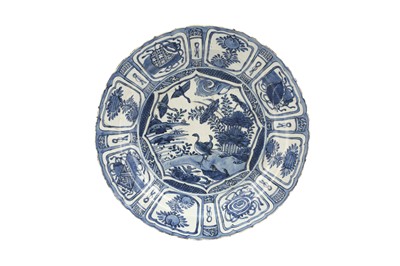 Lot 149 - TWO CHINESE BLUE AND WHITE KRAAK PORCELAIN DISHES.