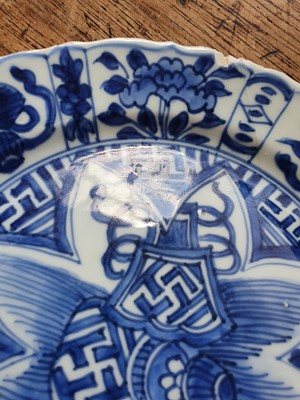 Lot 149 - TWO CHINESE BLUE AND WHITE KRAAK PORCELAIN DISHES.