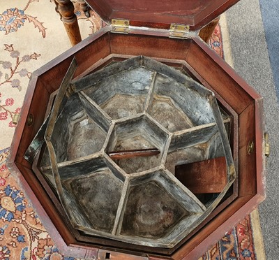 Lot 181 - A GEORGE III MAHOGANY OCTAGONAL BRASS BOUND WINE COOLER