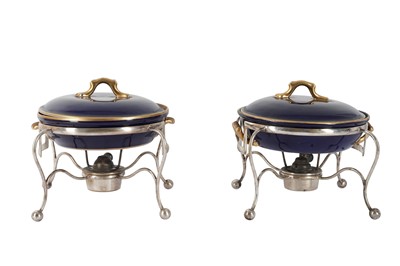 Lot 880 - A PAIR OF SILVER PLATED ASPREY CHAFING STANDS, 20TH CENTURY