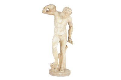 Lot 108 - AN ITALIAN ALABASTER FIGURE OF THE DANCING FAUN WITH CYMBOLS, LATE 19TH CENTURY