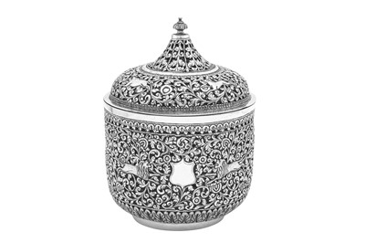 Lot 172 - A late 19th century Anglo – Indian unmarked silver confectionary or rose petal jar, Cutch circa 1890