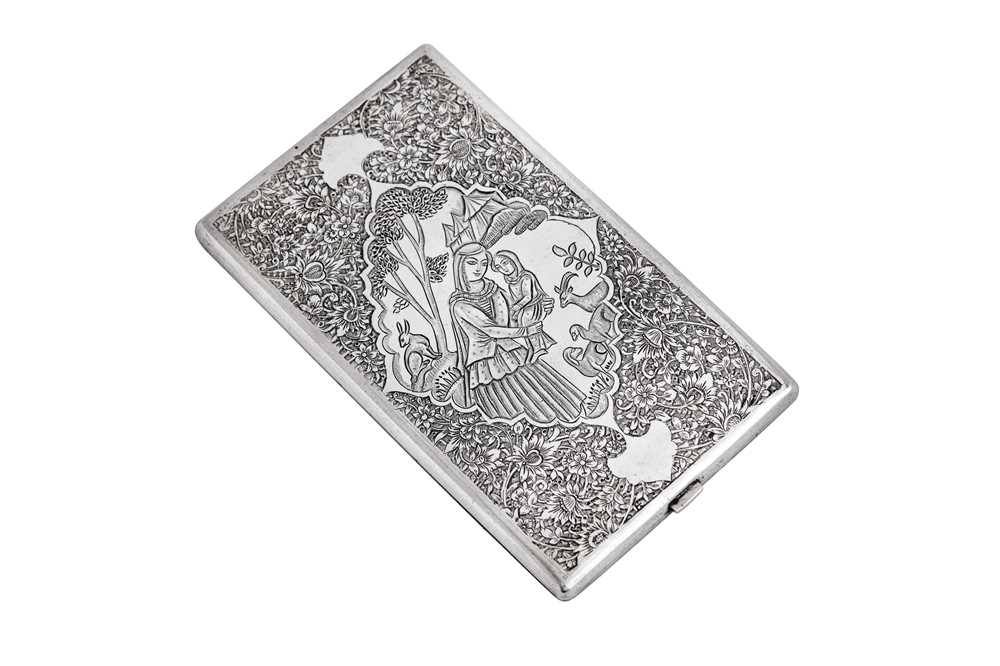 Lot 295 - A mid-20th century Iranian (Persian) silver cigarette case, Isfahan circa 1940 mark of Fadavi