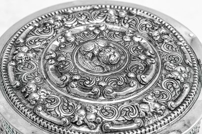 Lot 189 - An early 20th century Burmese unmarked silver betel box, Shan States circa 1900