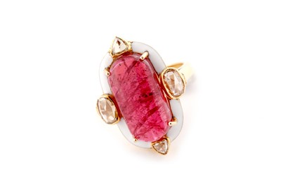 Lot 19 - A spinel, enamel and diamond dress ring