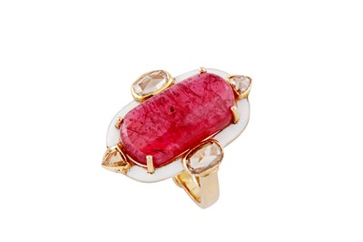 Lot 19 - A spinel, enamel and diamond dress ring