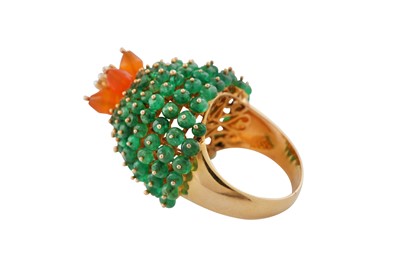 Lot 109 - An emerald, fire opal and diamond bombé ring