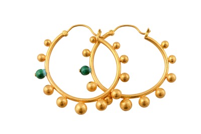 Lot 158 - A pair of malachite hoop earrings