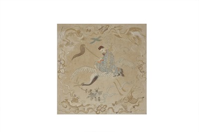 Lot 714 - A CHINESE EMBROIDERED 'IMMORTAL' SILK PANEL.