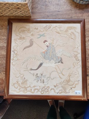 Lot 714 - A CHINESE EMBROIDERED 'IMMORTAL' SILK PANEL.