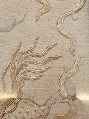 Lot 714 - A CHINESE EMBROIDERED 'IMMORTAL' SILK PANEL.