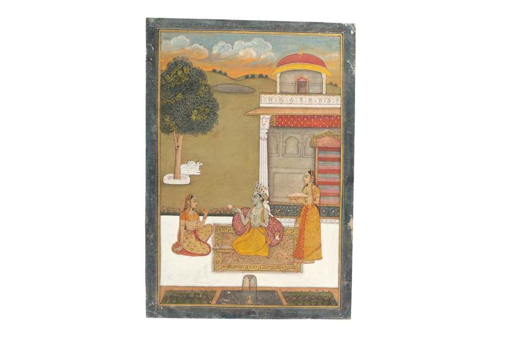 Lot 389 - KRISHNA WITH RADHA AND AN ATTENDANT AT SUNSET