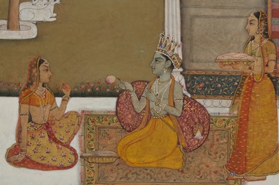 Lot 389 - KRISHNA WITH RADHA AND AN ATTENDANT AT SUNSET