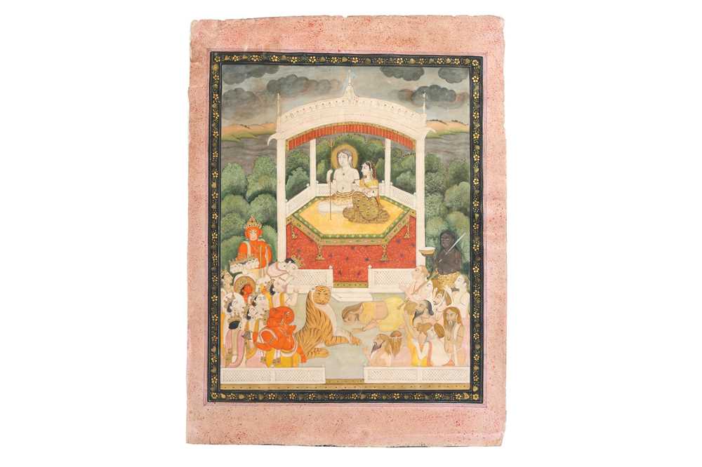 Lot 396 - SHIVA AND PARVATI UNDER A WHITE MARBLE CANOPY