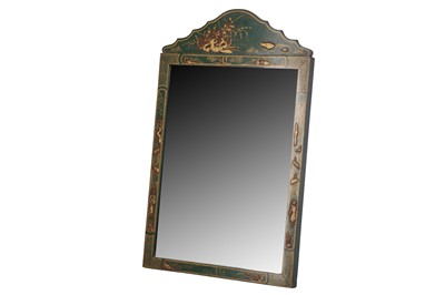 Lot 320 - A GEORGE II STYLE GREEN JAPANNED CHINOISERIE DRESSING TABLE MIRROR, LATE 19TH/EARLY 20TH CENTURY