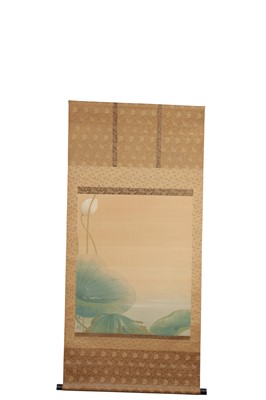 Lot 454 - THREE JAPANESE PAINTINGS OF LOTUS LEAVES, BUDS AND FLOWERS, 20TH CENTURY