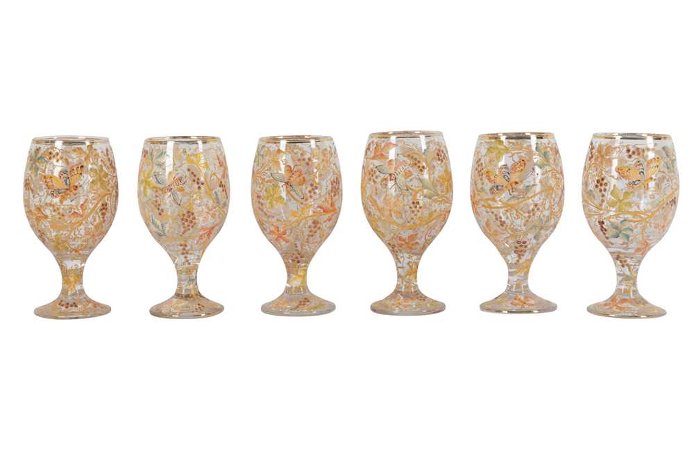 Lot 57 - A SET OF SIX MOSER STYLE DRINKING GOBLETS, 20TH CENTURY