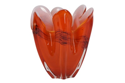 Lot 69 - AN ORANGE AND WHITE OPALINE OVERLAY GLASS VASE, 20TH CENTURY