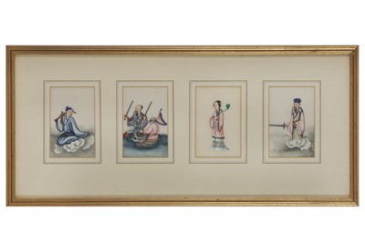 Lot 455 - A SET OF TWELVE CHINESE EXPORT PAINTINGS OF IMMORTALS AND WARRIORS, 19TH CENTURY