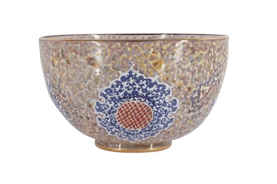 Lot 71 - A GLASS AND ENAMEL BOWL, FOR THE INDIAN MARKET, 20TH CENTURY