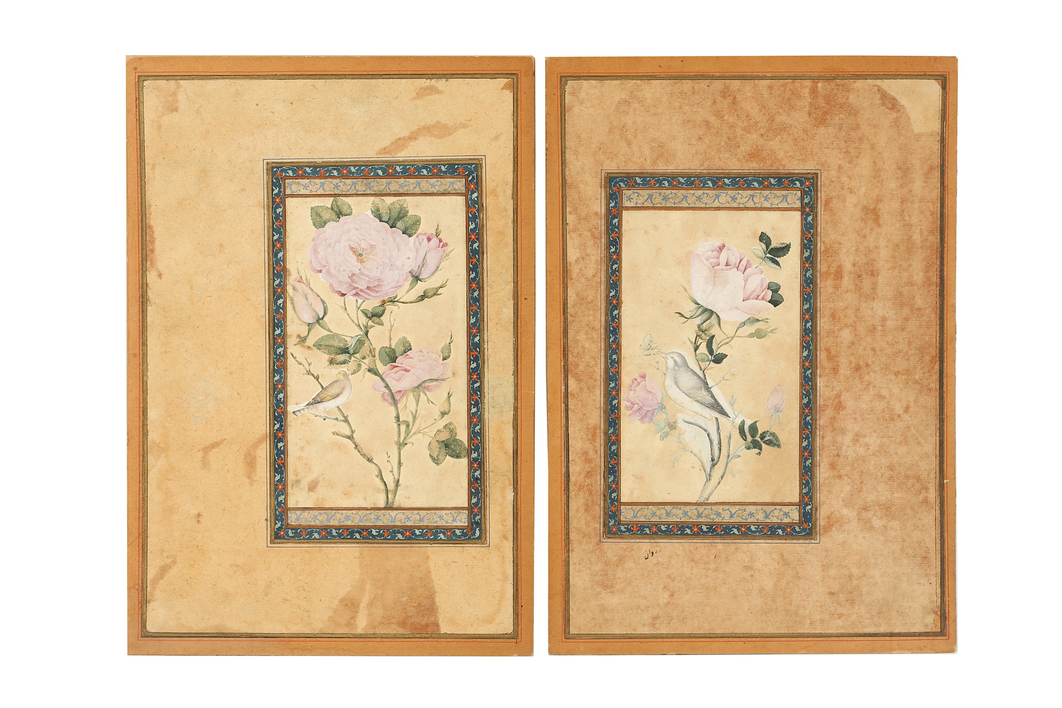 Lot 344 - A PAIR OF QAJAR MURAQQA’ ALBUM PAGES WITH