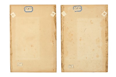 Lot 344 - A PAIR OF QAJAR MURAQQA’ ALBUM PAGES WITH STUDIES OF GOL-O-BOLBOL MOTIFS