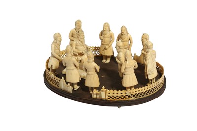 Lot 412 - λ ELEVEN CARVED IVORY FIGURES OF THE FIRST SIKH RULER, MAHARAJA RANJIT SINGH, AND HIS COURT