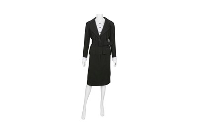 Lot 347 - Chanel Black Belted Wool Crepe Skirt Suit - Size 42