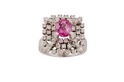 Lot 123 - A pink sapphire and diamond dress ring