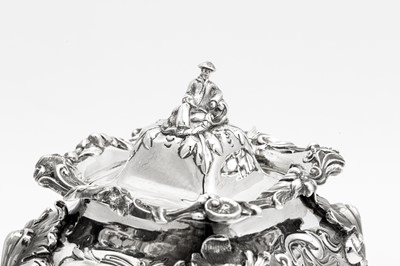 Lot 611 - A large and unusual Victorian sterling silver tea caddy or biscuit box, London 1844 by John Edward Terry