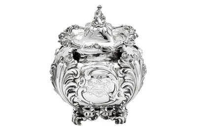 Lot 611 - A large and unusual Victorian sterling silver tea caddy or biscuit box, London 1844 by John Edward Terry