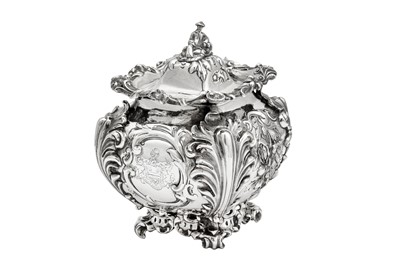 Lot 611 - A large and unusual Victorian sterling silver tea caddy or biscuit box, London 1844 by John Edward Terry